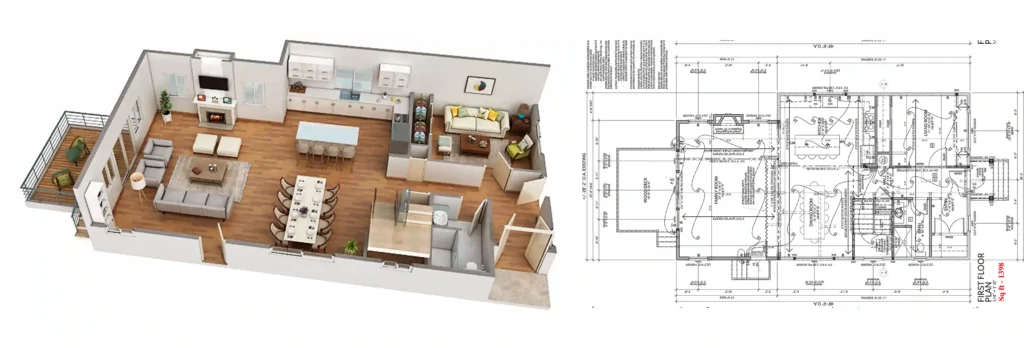 Redraw 3D Floor Plan Architectural Rendering CAD (Computer-Aided Design) Interior Design Floor Plan Reconstruction Blueprint Modification Space Planning Digital Modeling Building Layout Refinement Renovation Mapping 3D Visualization Drafting Services Home Design Remodeling Room Layout Enhancement
