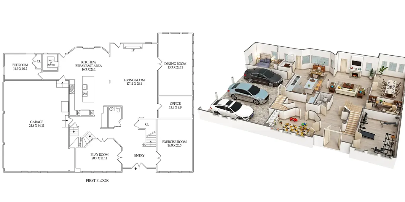 Boost your real estate sales with professional 3D floor plan redraws from the best company. Affordable rendering prices and quick turnaround!