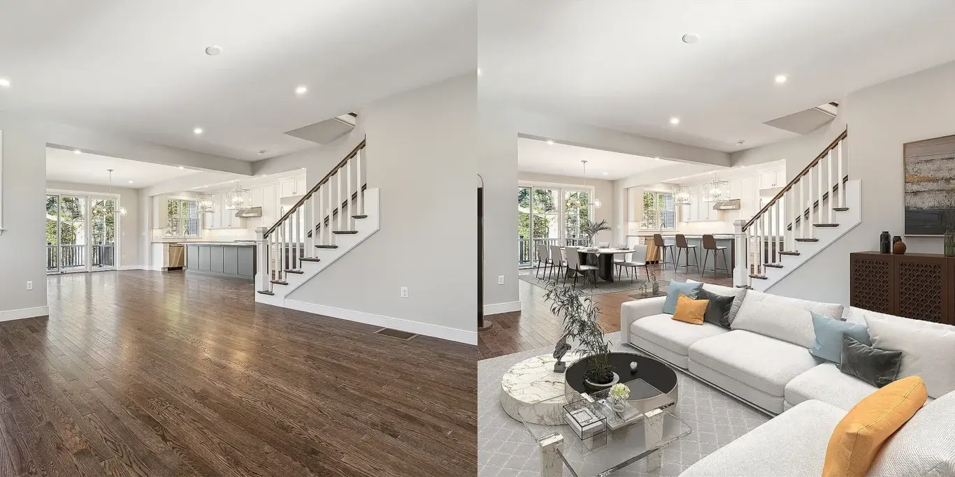 Sell your vacant home faster in London with virtually staged interiors featuring photorealistic 3D designs and modern furniture.