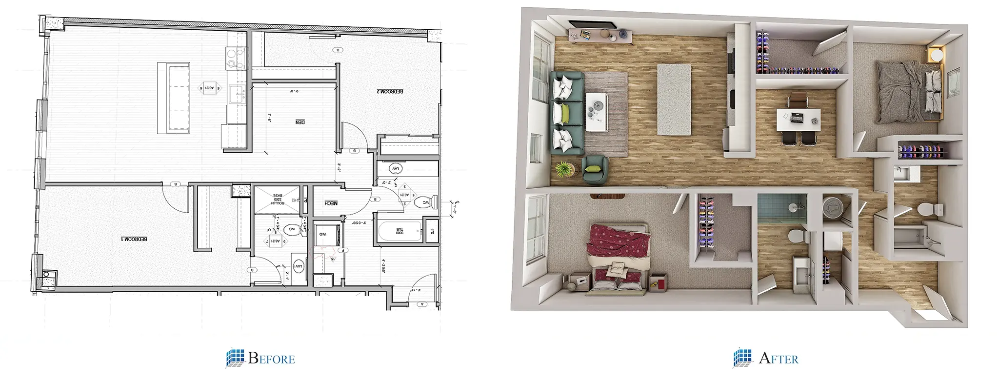 3D Floor plan render 2 virtualaxisstudio
